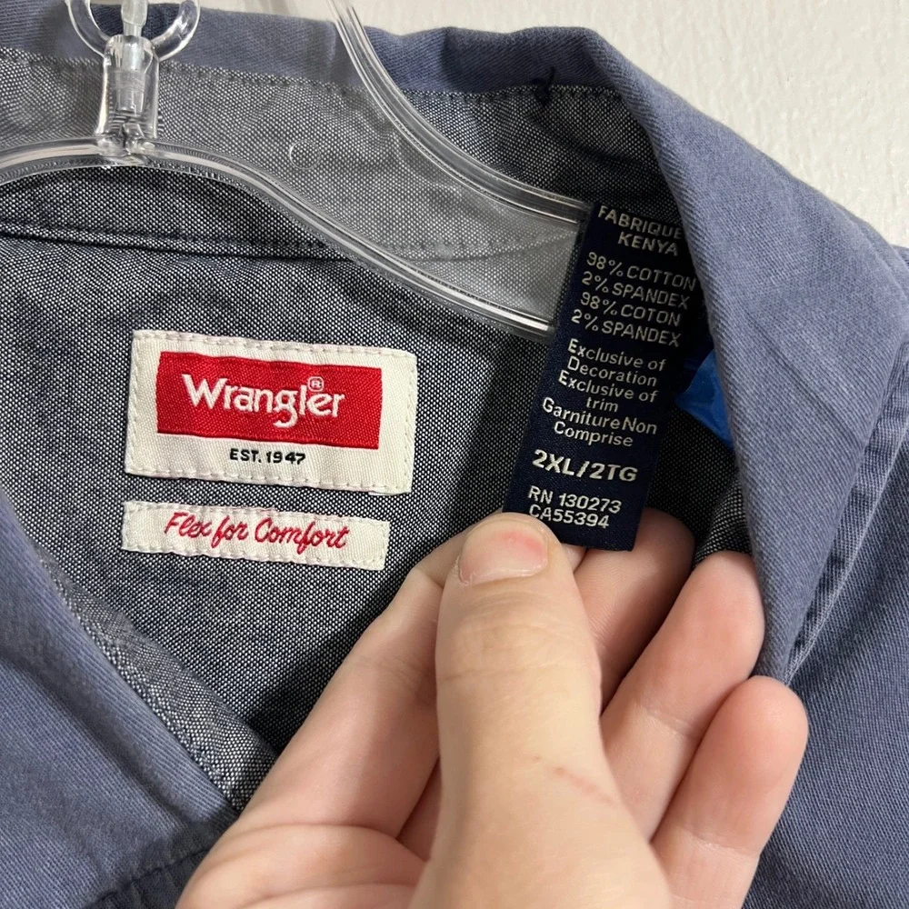 Wrangler Mens Short Sleeve Button Up Shirt 2XLT Blue Cotton Blend Work Casual‎